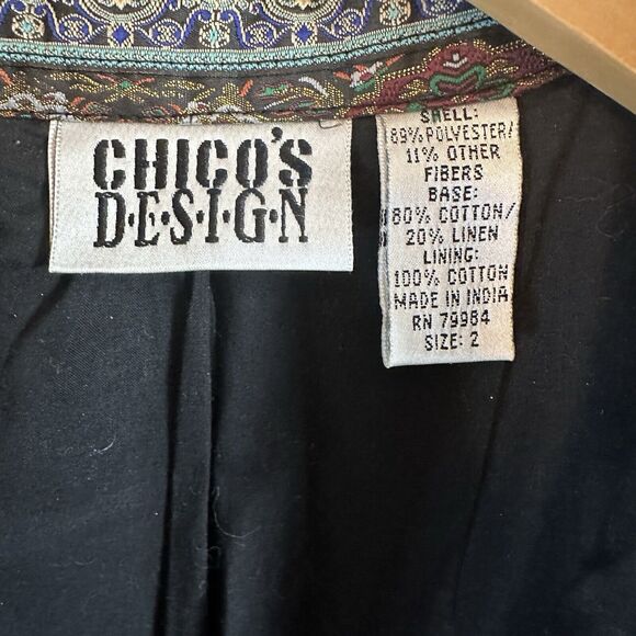 Chicos Design Jacket 2/L Patchwork‎ Ribbon Striped Metallic Tapestry Art to Wear - Picture 4 of 9